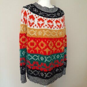 Max & Co. Multicolor Patterned Cowl Sweater — Red, Green, Gold, Black, White